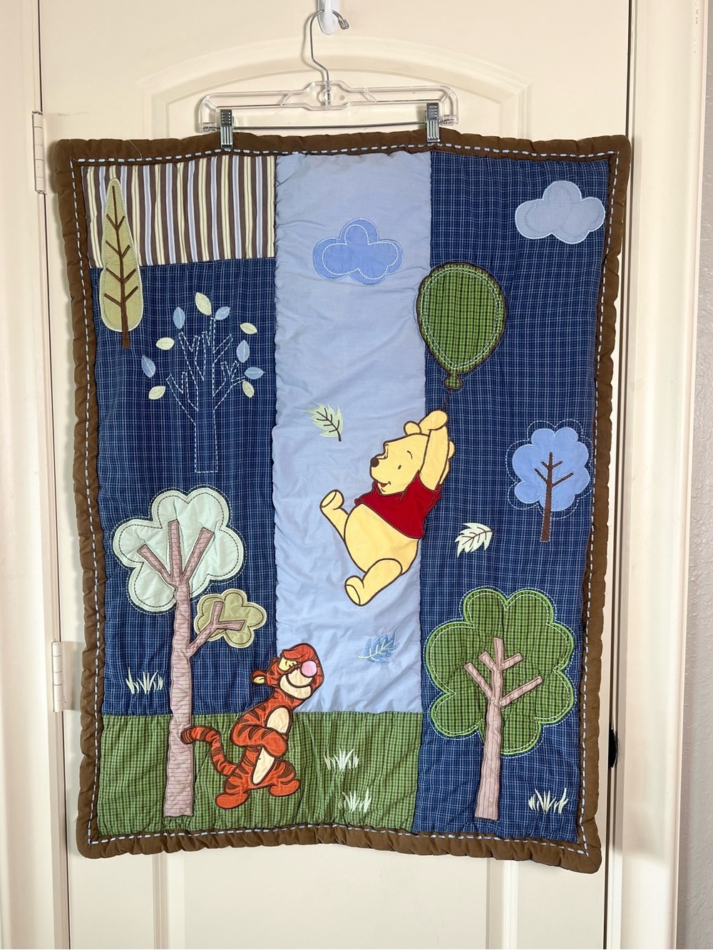 Disney Vintage Winnie the Pooh Tigger Patchwork Quilt Baby Blanket Blue